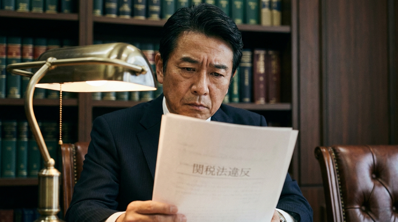関税法違反のリスクに直面し、頭を抱える事業者のイメージ。関税割当制度の違反がもたらす深刻な結果を象徴している。