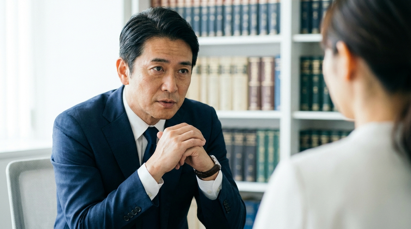 中古品輸入のトラブルについて弁護士に相談している様子