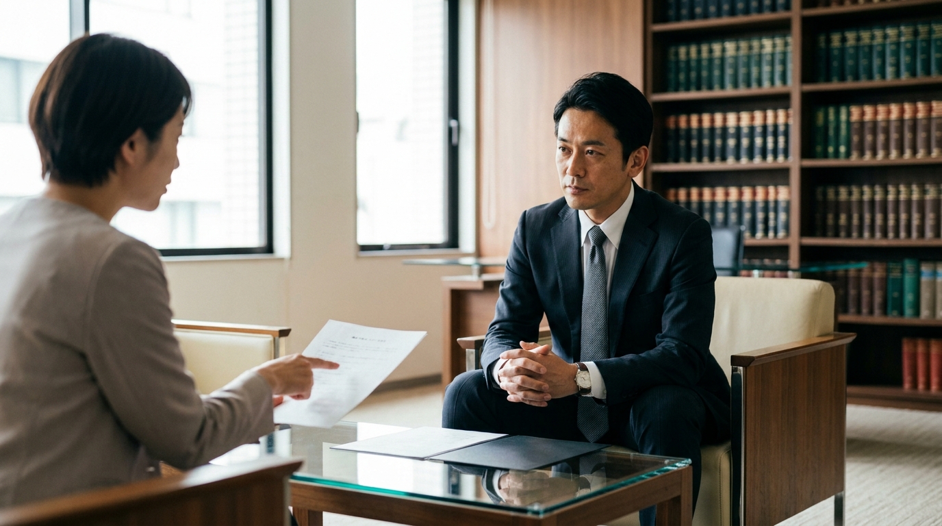 通関・貿易トラブルについて弁護士に相談し、解決への道筋を見出すクライアントのイメージ。