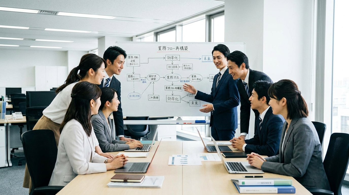 再発防止のため、社内の管理体制について真剣に議論するビジネスチーム
