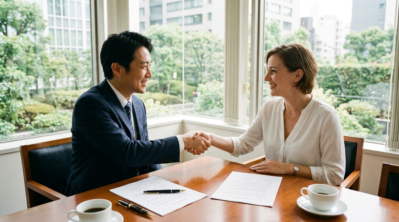 通関トラブルについて弁護士に相談し、示談交渉が成立して安心した表情の依頼者